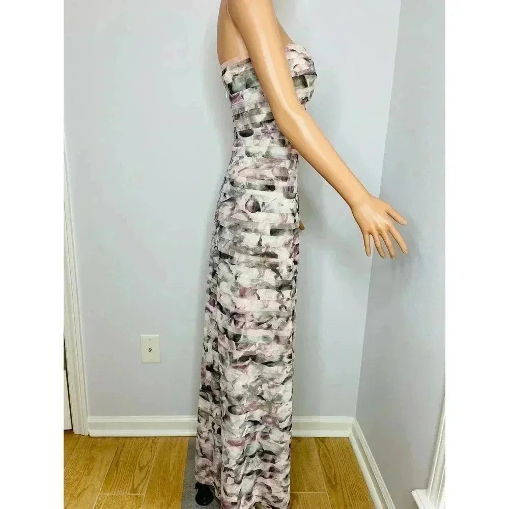 BCBGMAXAZRIA Erika Watercolor Tiered Gown size S strapless - Picture 4 of 10